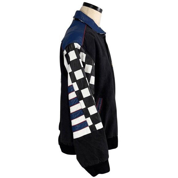 Indianapolis Speedway Racing Jacket XL 90s Style Checkered Flag & Eagle Patch - Picture 3 of 14